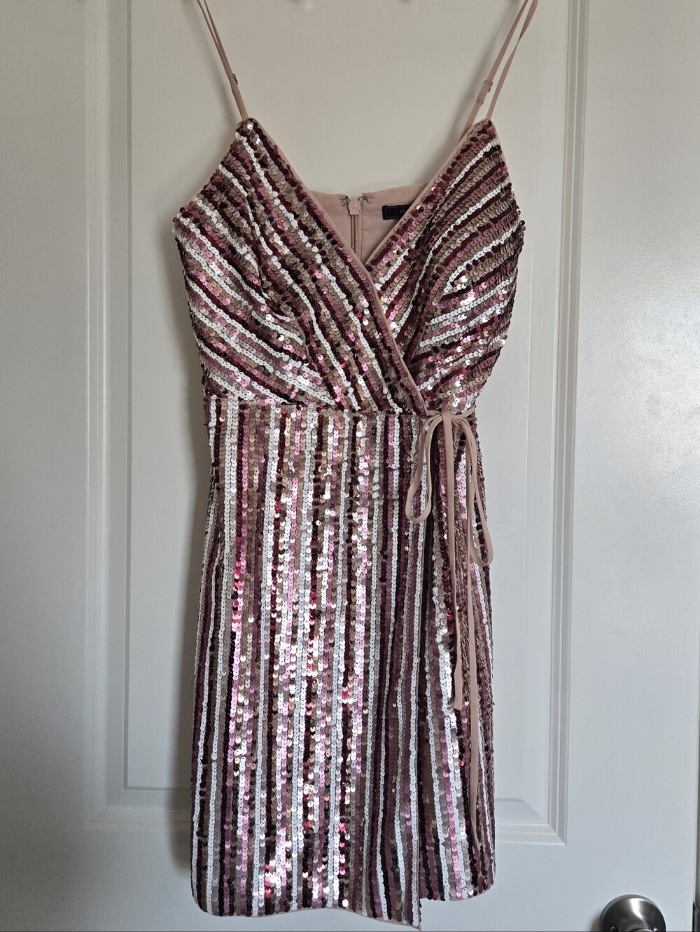 BCBGMaxAzria Pink and Silver Sequin Wrap Mini Dress